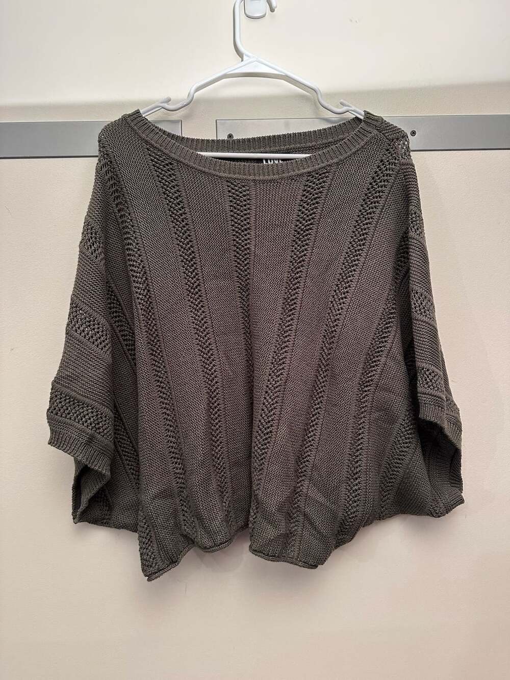 Frye Poncho Sweater XL Gray Knit Open Weave Dolman